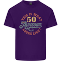 50th Birthday 50 Year Old Awesome Looks Like Mens Cotton T-Shirt Tee Top Purple