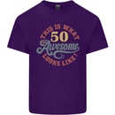50th Birthday 50 Year Old Awesome Looks Like Mens Cotton T-Shirt Tee Top Purple
