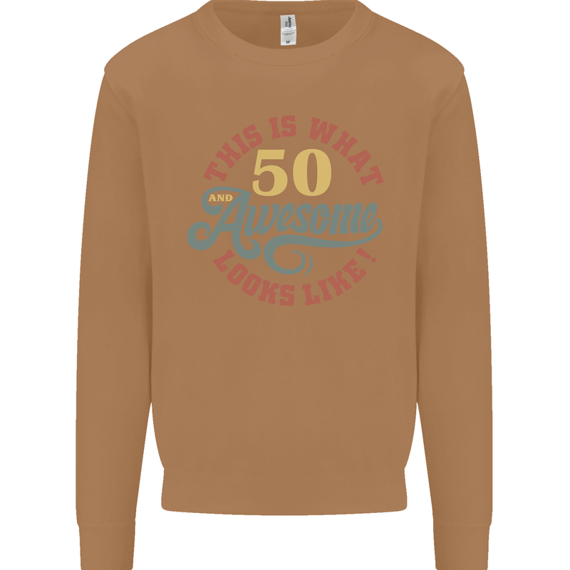 50th Birthday 50 Year Old Awesome Looks Like Mens Sweatshirt Jumper Caramel Latte