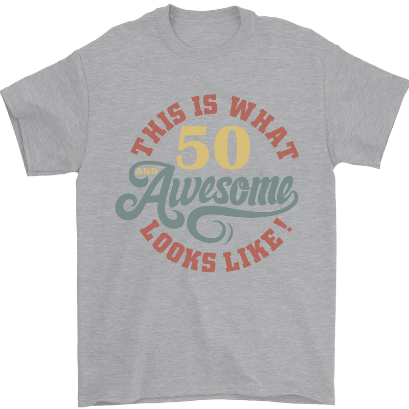 50th Birthday 50 Year Old Awesome Looks Like Mens T-Shirt 100% Cotton Sports Grey