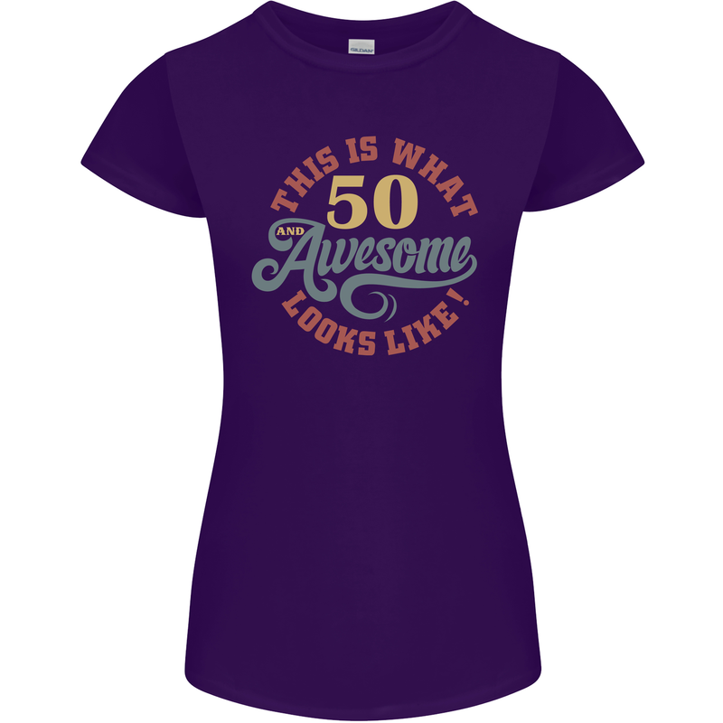 50th Birthday 50 Year Old Awesome Looks Like Womens Petite Cut T-Shirt Purple