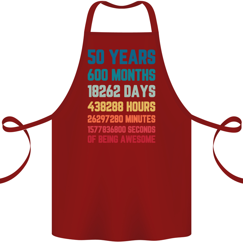 50th Birthday 50 Year Old Cotton Apron 100% Organic Maroon