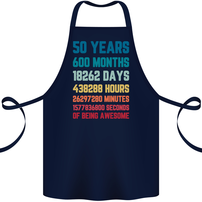 50th Birthday 50 Year Old Cotton Apron 100% Organic Navy Blue