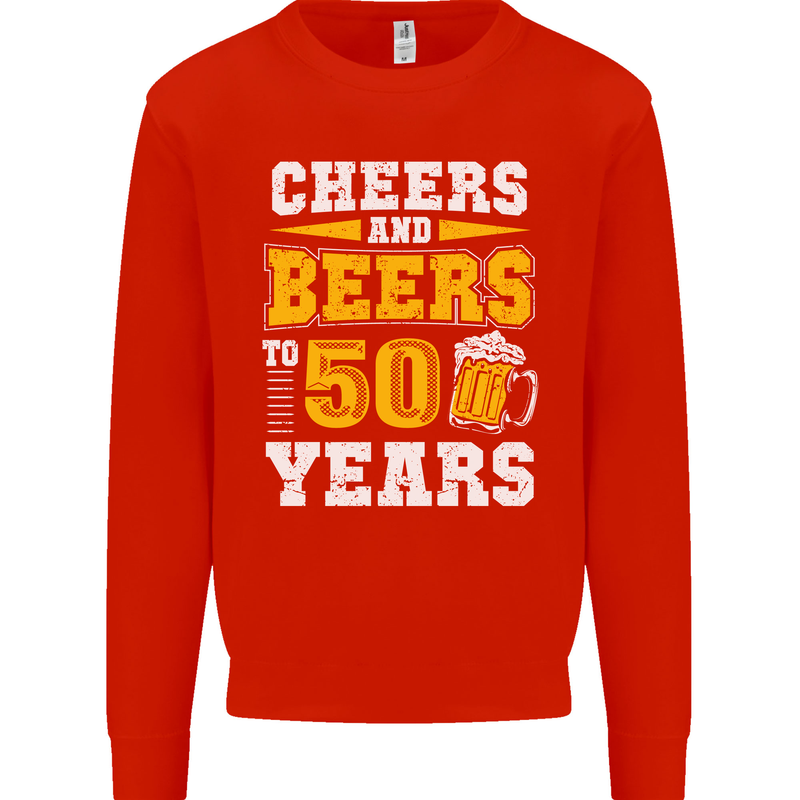 50th Birthday 50 Year Old Funny Alcohol Mens Sweatshirt Jumper Bright Red