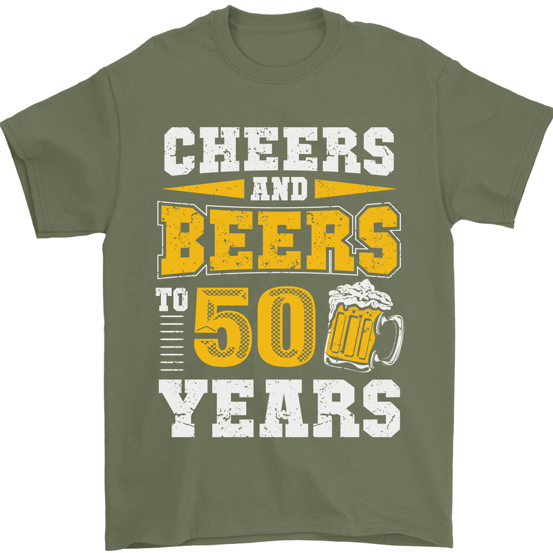 50th Birthday 50 Year Old Funny Alcohol Mens T-Shirt 100% Cotton Military Green