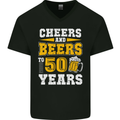 50th Birthday 50 Year Old Funny Alcohol Mens V-Neck Cotton T-Shirt Black
