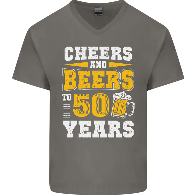 50th Birthday 50 Year Old Funny Alcohol Mens V-Neck Cotton T-Shirt Charcoal