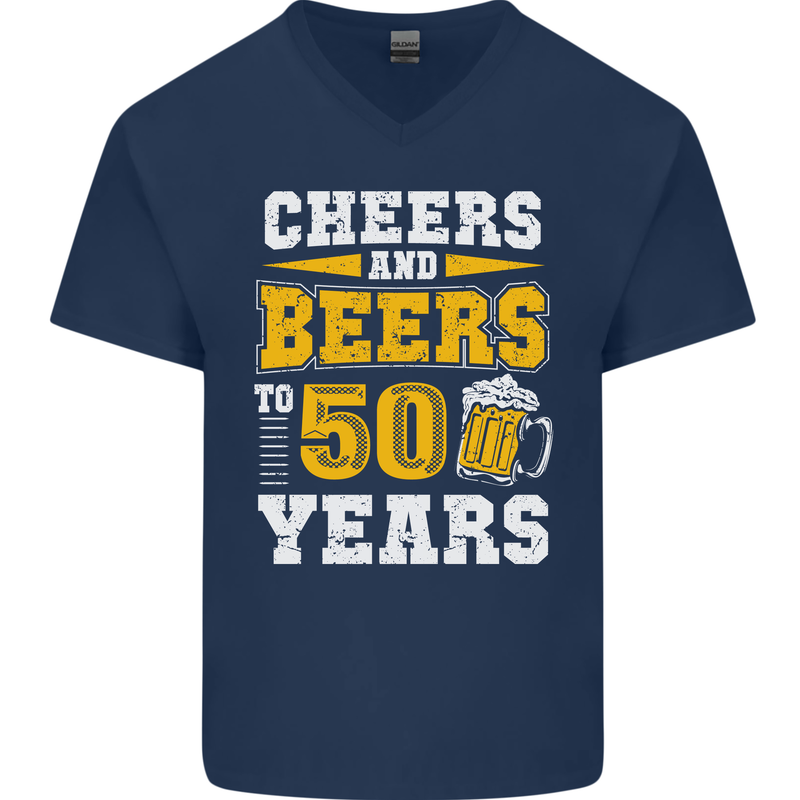 50th Birthday 50 Year Old Funny Alcohol Mens V-Neck Cotton T-Shirt Navy Blue