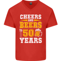 50th Birthday 50 Year Old Funny Alcohol Mens V-Neck Cotton T-Shirt Red