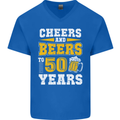 50th Birthday 50 Year Old Funny Alcohol Mens V-Neck Cotton T-Shirt Royal Blue