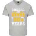 50th Birthday 50 Year Old Funny Alcohol Mens V-Neck Cotton T-Shirt Sports Grey
