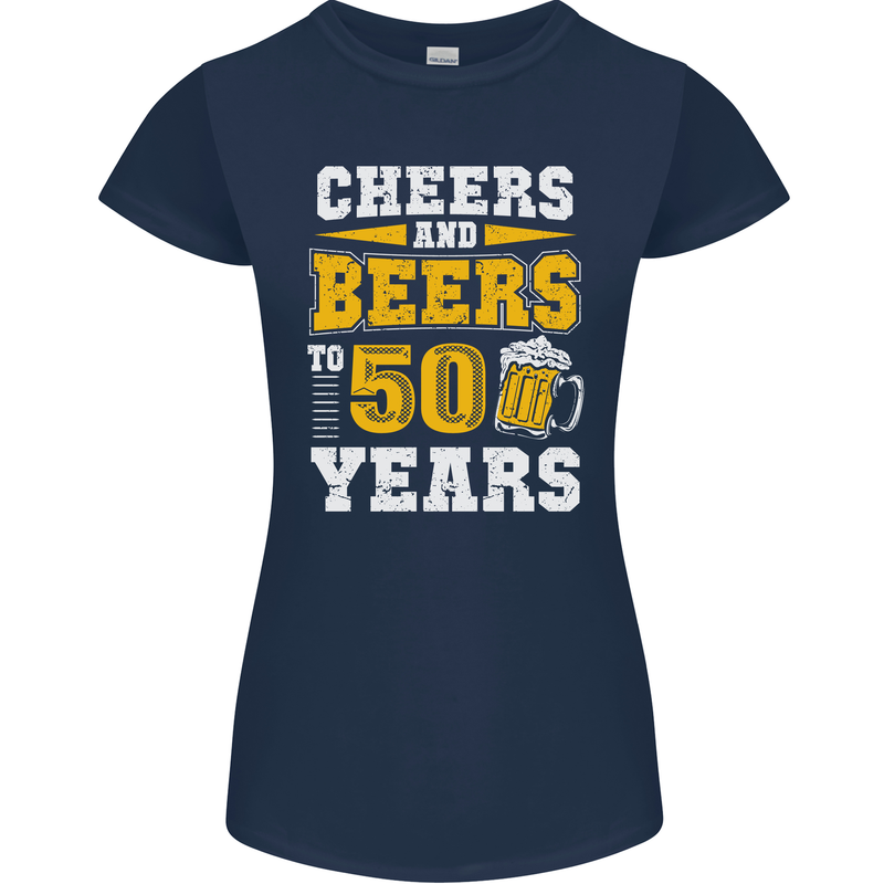 50th Birthday 50 Year Old Funny Alcohol Womens Petite Cut T-Shirt Navy Blue