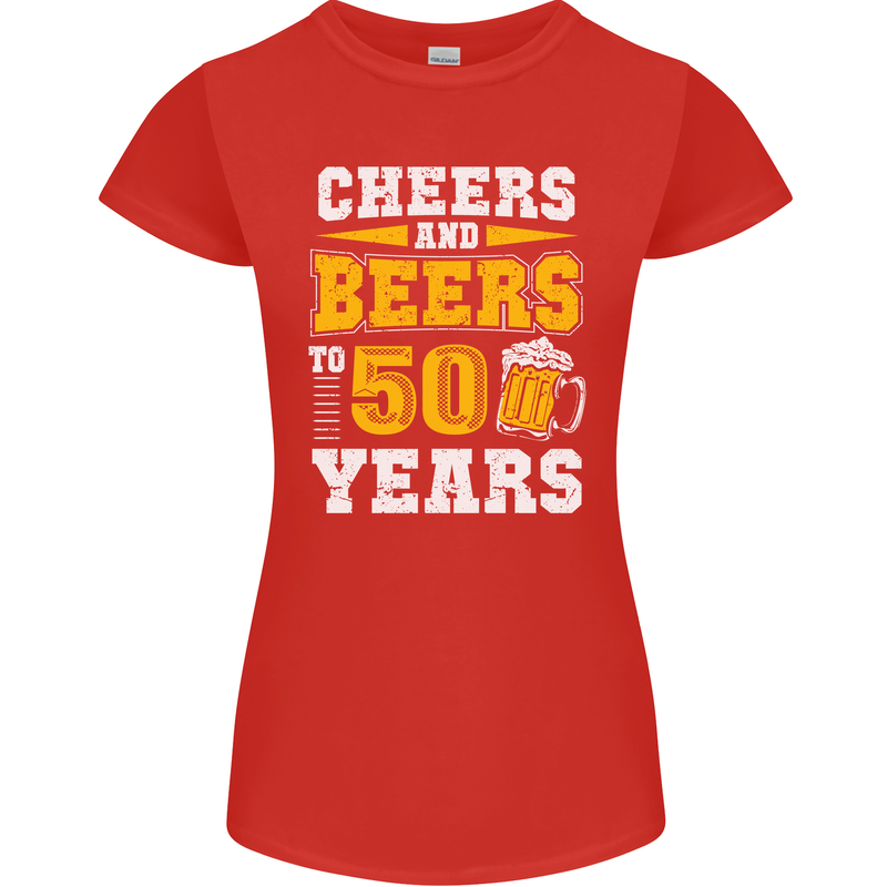 50th Birthday 50 Year Old Funny Alcohol Womens Petite Cut T-Shirt Red