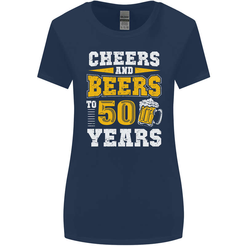 50th Birthday 50 Year Old Funny Alcohol Womens Wider Cut T-Shirt Navy Blue