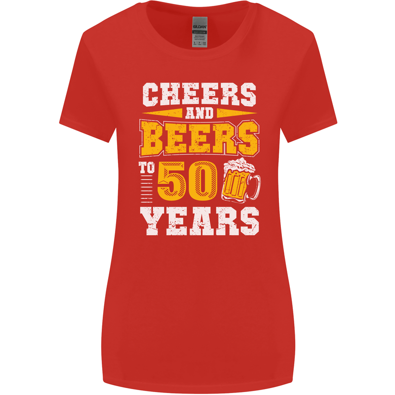 50th Birthday 50 Year Old Funny Alcohol Womens Wider Cut T-Shirt Red