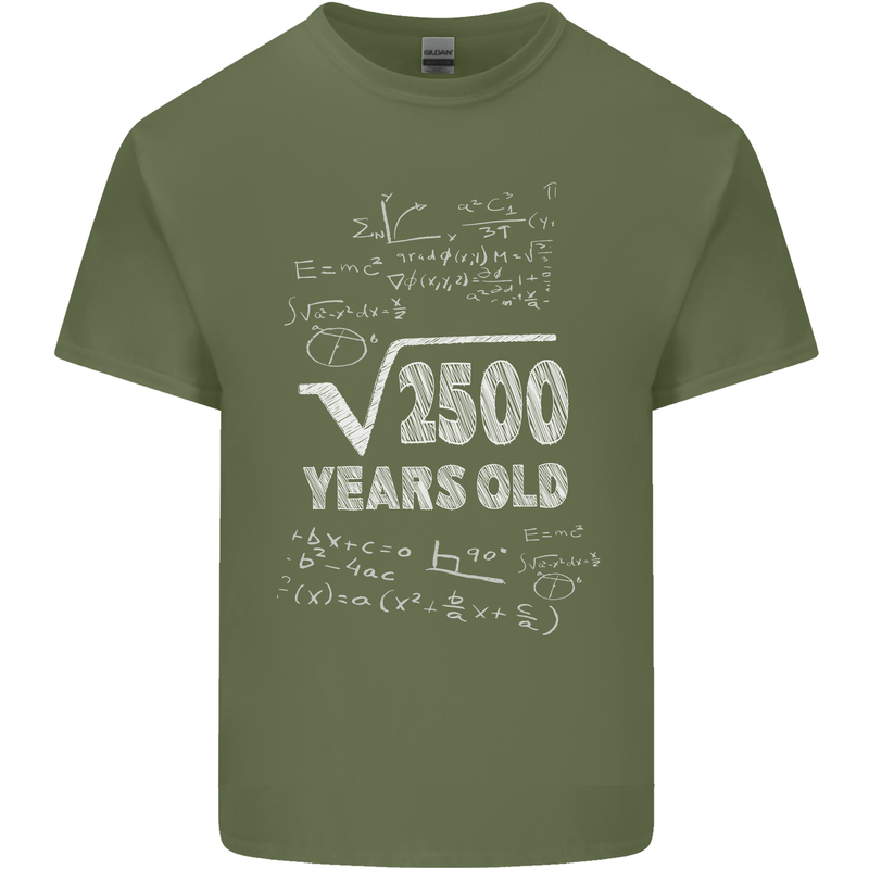 50th Birthday 50 Year Old Geek Funny Maths Mens Cotton T-Shirt Tee Top Military Green
