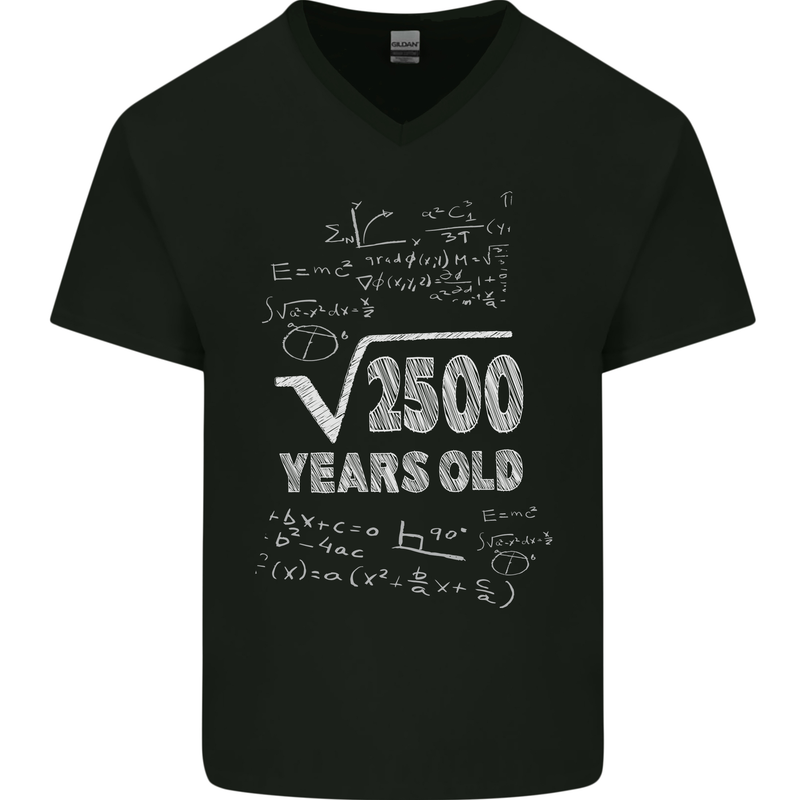 50th Birthday 50 Year Old Geek Funny Maths Mens V-Neck Cotton T-Shirt Black