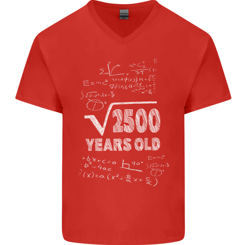 50th Birthday 50 Year Old Geek Funny Maths Mens V-Neck Cotton T-Shirt Red