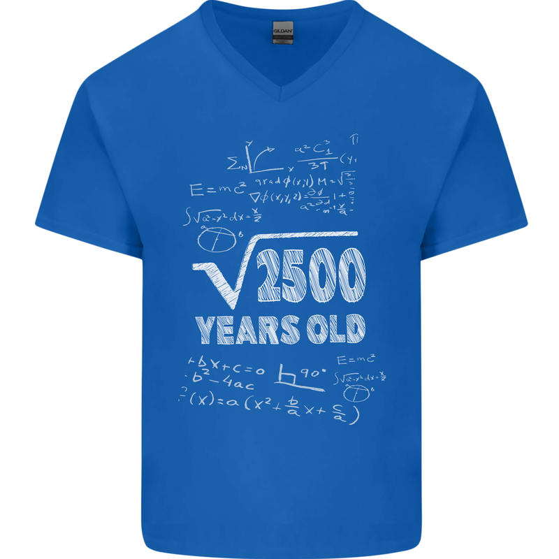 50th Birthday 50 Year Old Geek Funny Maths Mens V-Neck Cotton T-Shirt Royal Blue