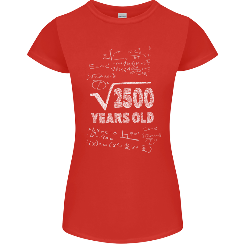 50th Birthday 50 Year Old Geek Funny Maths Womens Petite Cut T-Shirt Red