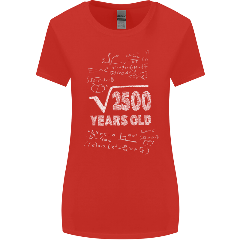 50th Birthday 50 Year Old Geek Funny Maths Womens Wider Cut T-Shirt Red