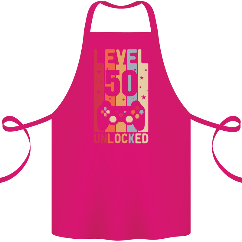 50th Birthday 50 Year Old Level Up Gamming Cotton Apron 100% Organic Pink