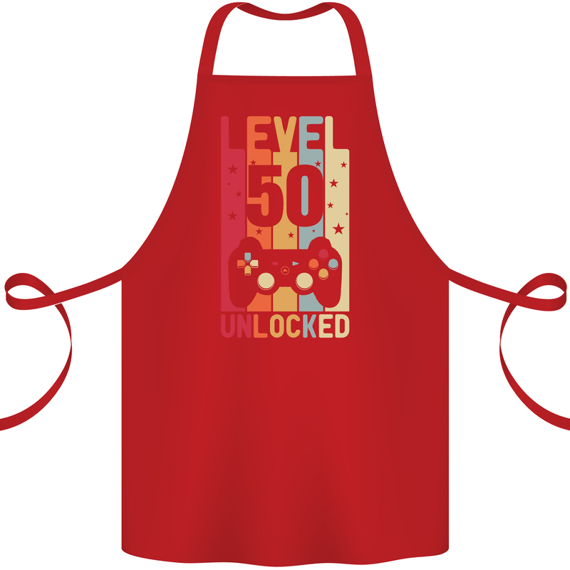 50th Birthday 50 Year Old Level Up Gamming Cotton Apron 100% Organic Red