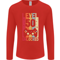 50th Birthday 50 Year Old Level Up Gamming Mens Long Sleeve T-Shirt Red