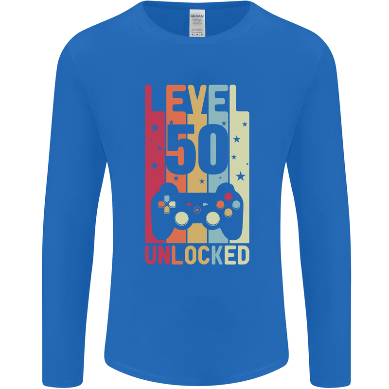 50th Birthday 50 Year Old Level Up Gamming Mens Long Sleeve T-Shirt Royal Blue