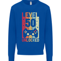 50th Birthday 50 Year Old Level Up Gamming Mens Sweatshirt Jumper Royal Blue