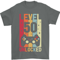 50th Birthday 50 Year Old Level Up Gamming Mens T-Shirt 100% Cotton Charcoal