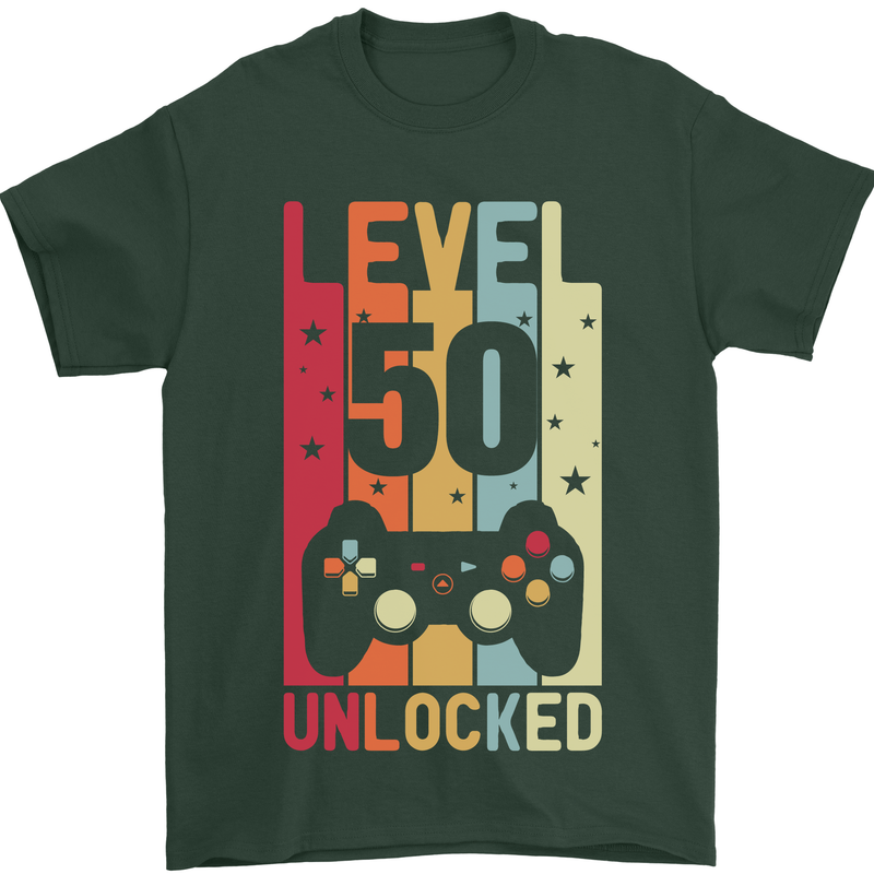 50th Birthday 50 Year Old Level Up Gamming Mens T-Shirt 100% Cotton Forest Green
