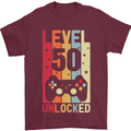 50th Birthday 50 Year Old Level Up Gamming Mens T-Shirt 100% Cotton Maroon