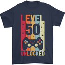 50th Birthday 50 Year Old Level Up Gamming Mens T-Shirt 100% Cotton Navy Blue