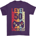 50th Birthday 50 Year Old Level Up Gamming Mens T-Shirt 100% Cotton Purple