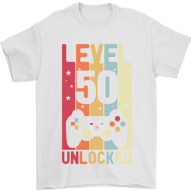 50th Birthday 50 Year Old Level Up Gamming Mens T-Shirt 100% Cotton White