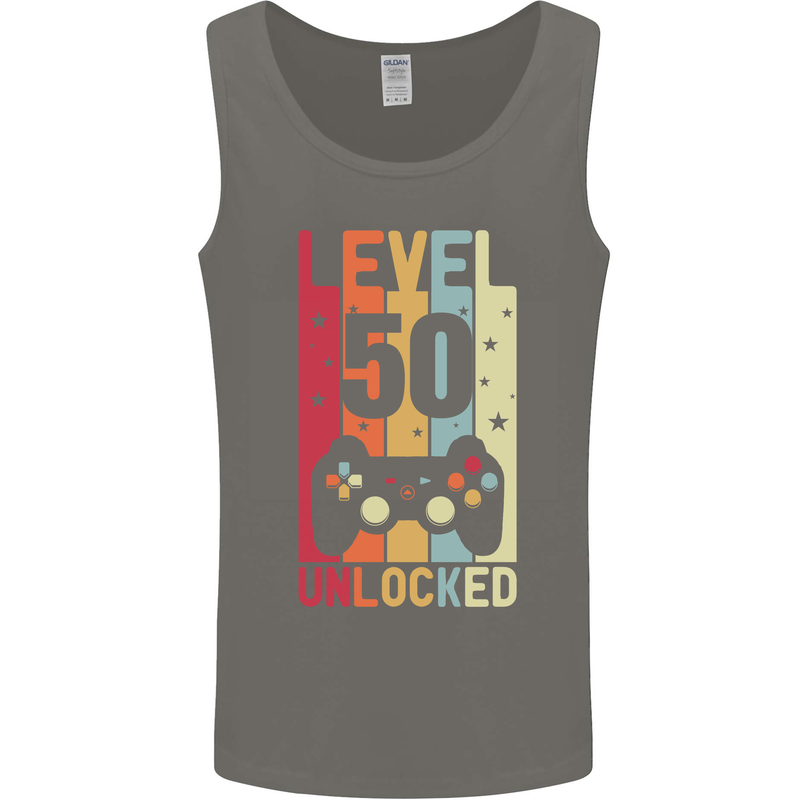 50th Birthday 50 Year Old Level Up Gamming Mens Vest Tank Top Charcoal