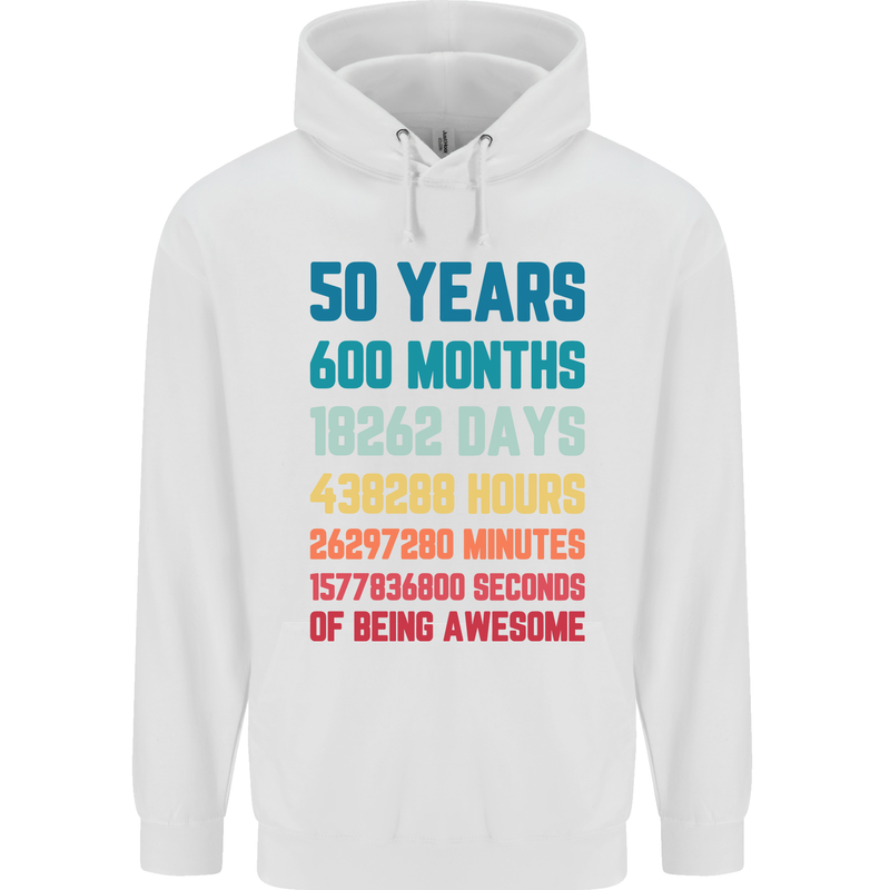 50th Birthday 50 Year Old Mens 80% Cotton Hoodie White