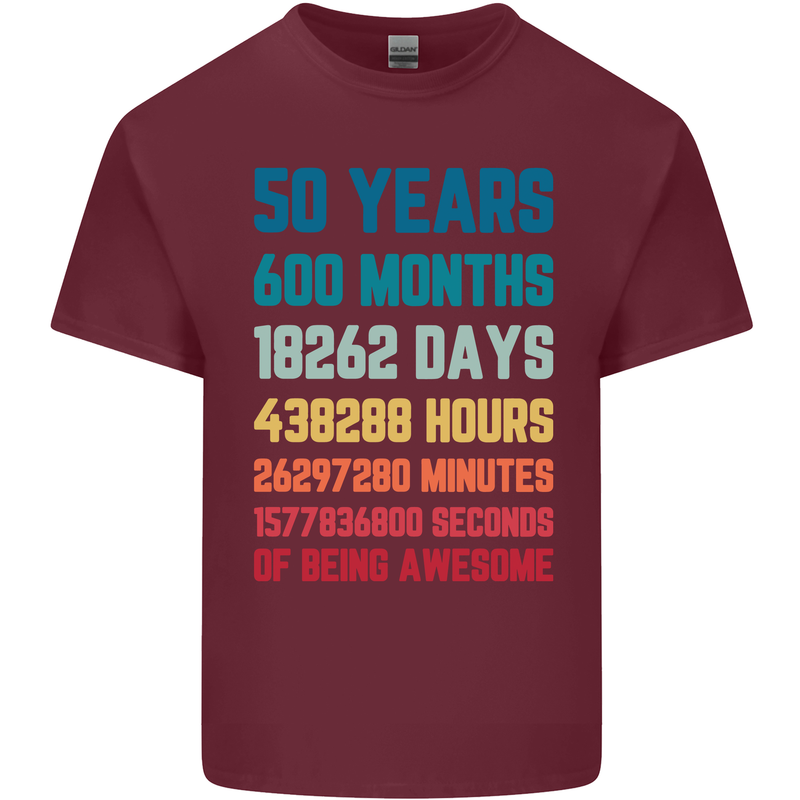 50th Birthday 50 Year Old Mens Cotton T-Shirt Tee Top Maroon