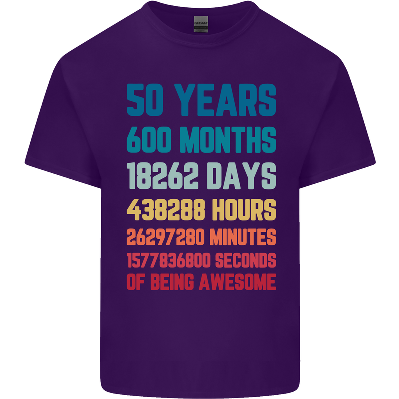 50th Birthday 50 Year Old Mens Cotton T-Shirt Tee Top Purple