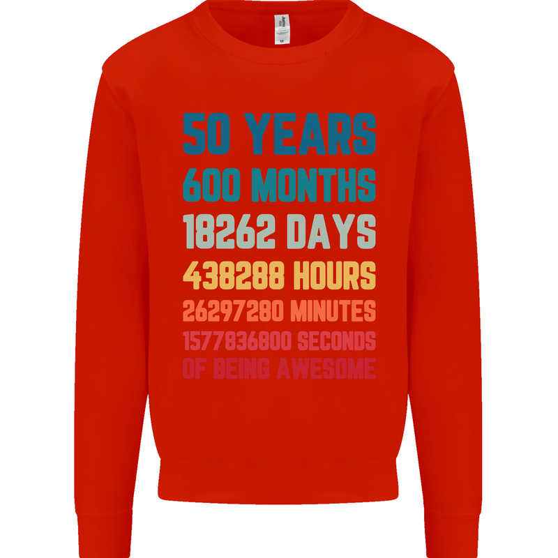 50th Birthday 50 Year Old Mens Sweatshirt Jumper Bright Red