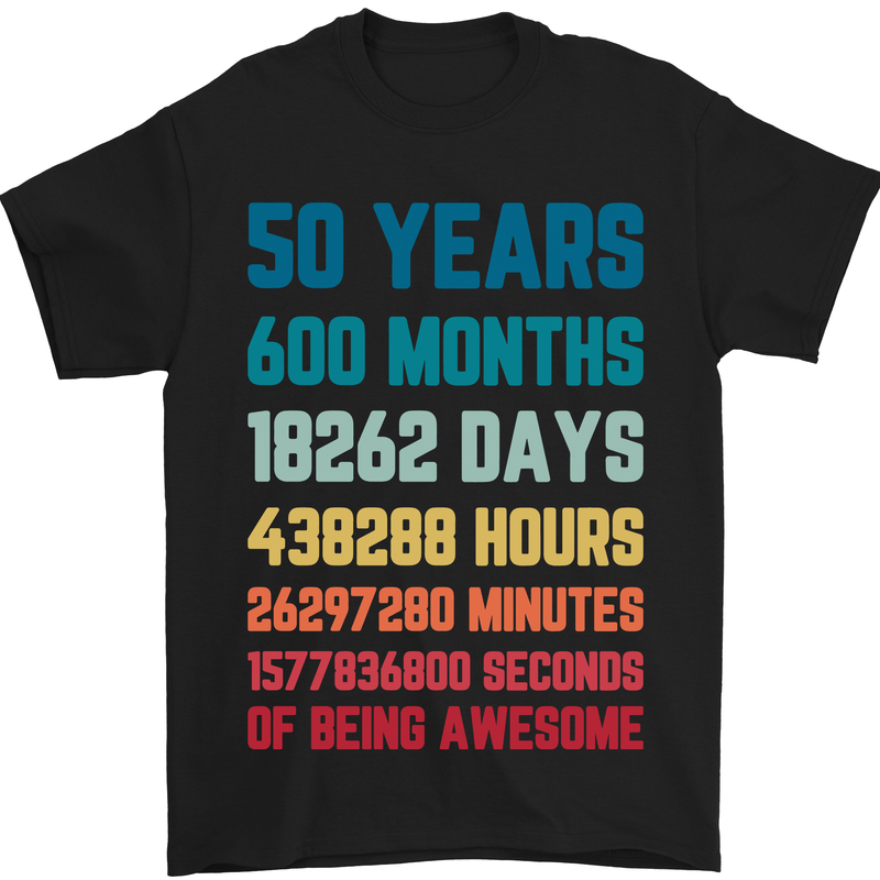 50th Birthday 50 Year Old Mens T-Shirt 100% Cotton Black