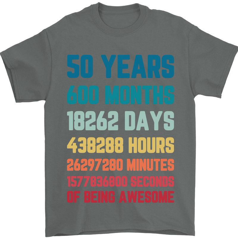 50th Birthday 50 Year Old Mens T-Shirt 100% Cotton Charcoal