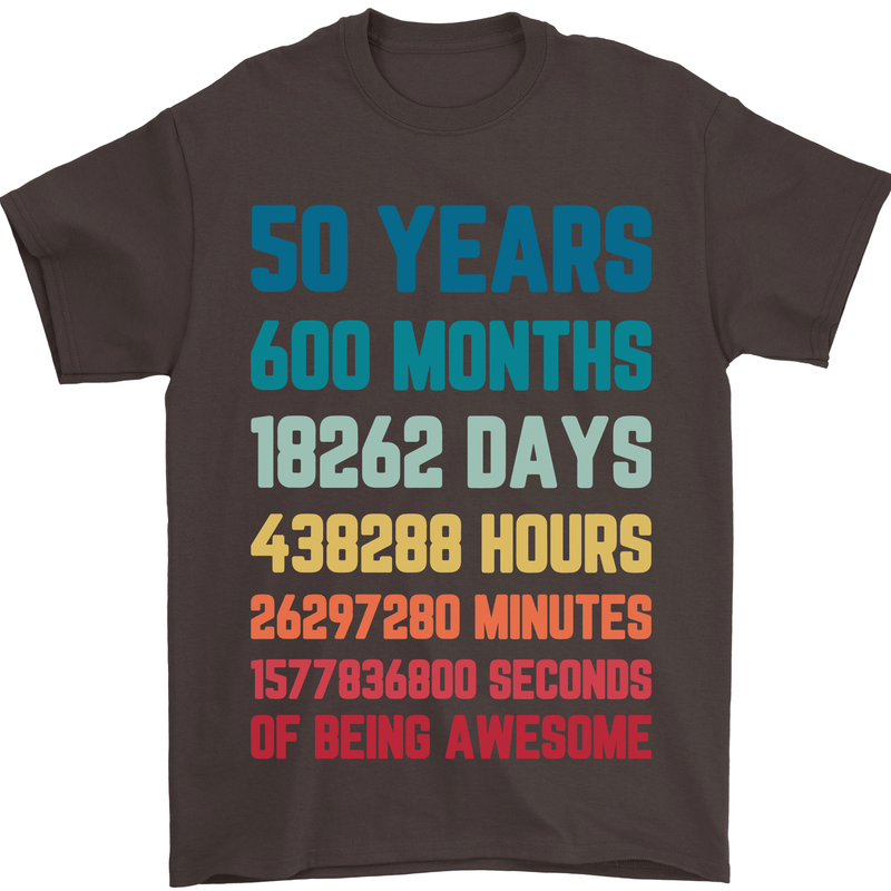 50th Birthday 50 Year Old Mens T-Shirt 100% Cotton Dark Chocolate