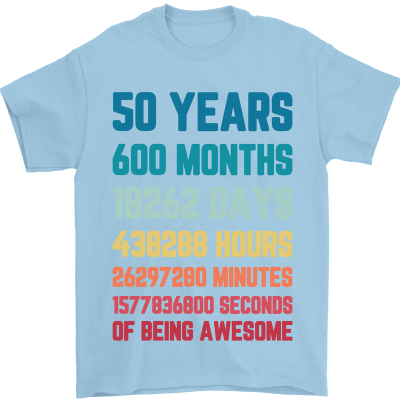 50th Birthday 50 Year Old Mens T-Shirt 100% Cotton Light Blue
