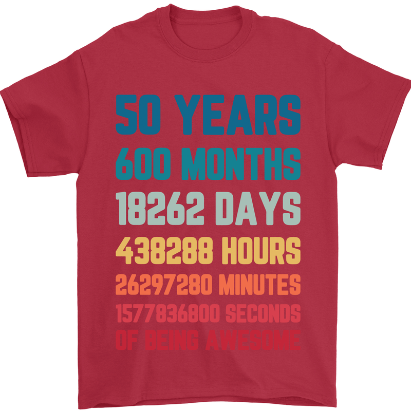 50th Birthday 50 Year Old Mens T-Shirt 100% Cotton Red