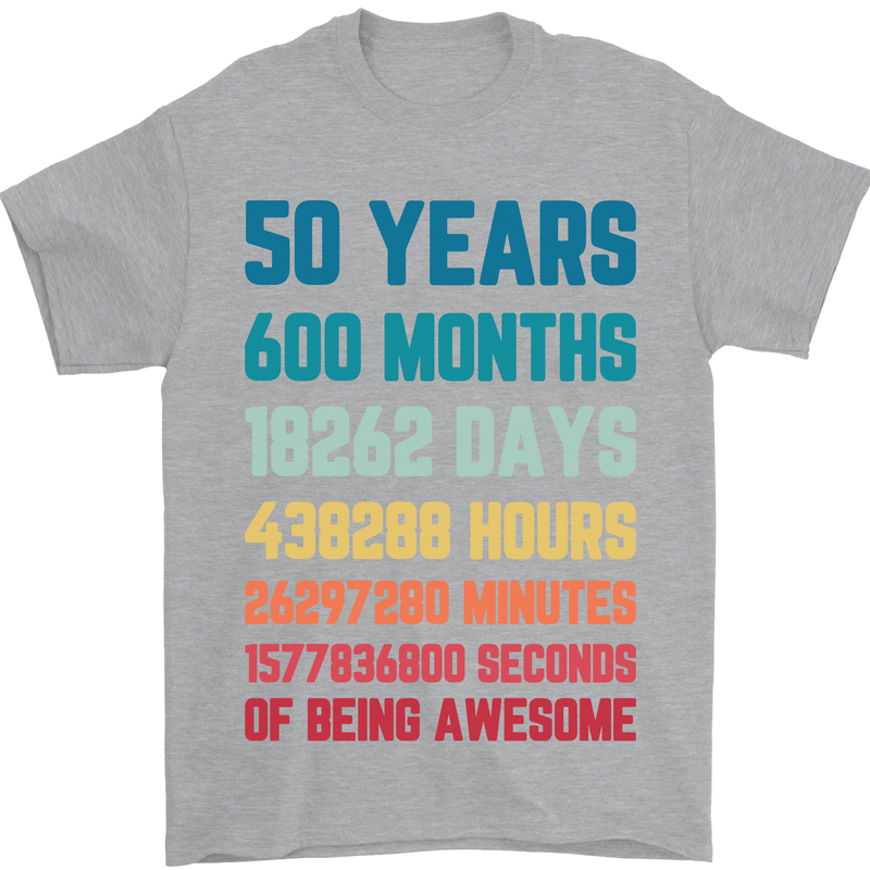 50th Birthday 50 Year Old Mens T-Shirt 100% Cotton Sports Grey