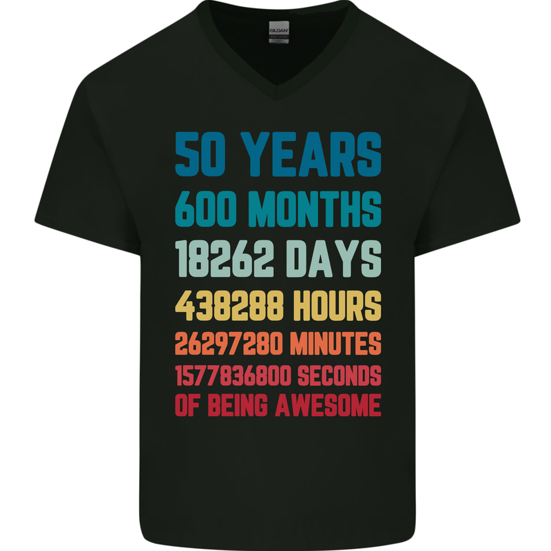 50th Birthday 50 Year Old Mens V-Neck Cotton T-Shirt Black