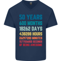 50th Birthday 50 Year Old Mens V-Neck Cotton T-Shirt Navy Blue