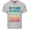 50th Birthday 50 Year Old Mens V-Neck Cotton T-Shirt Sports Grey